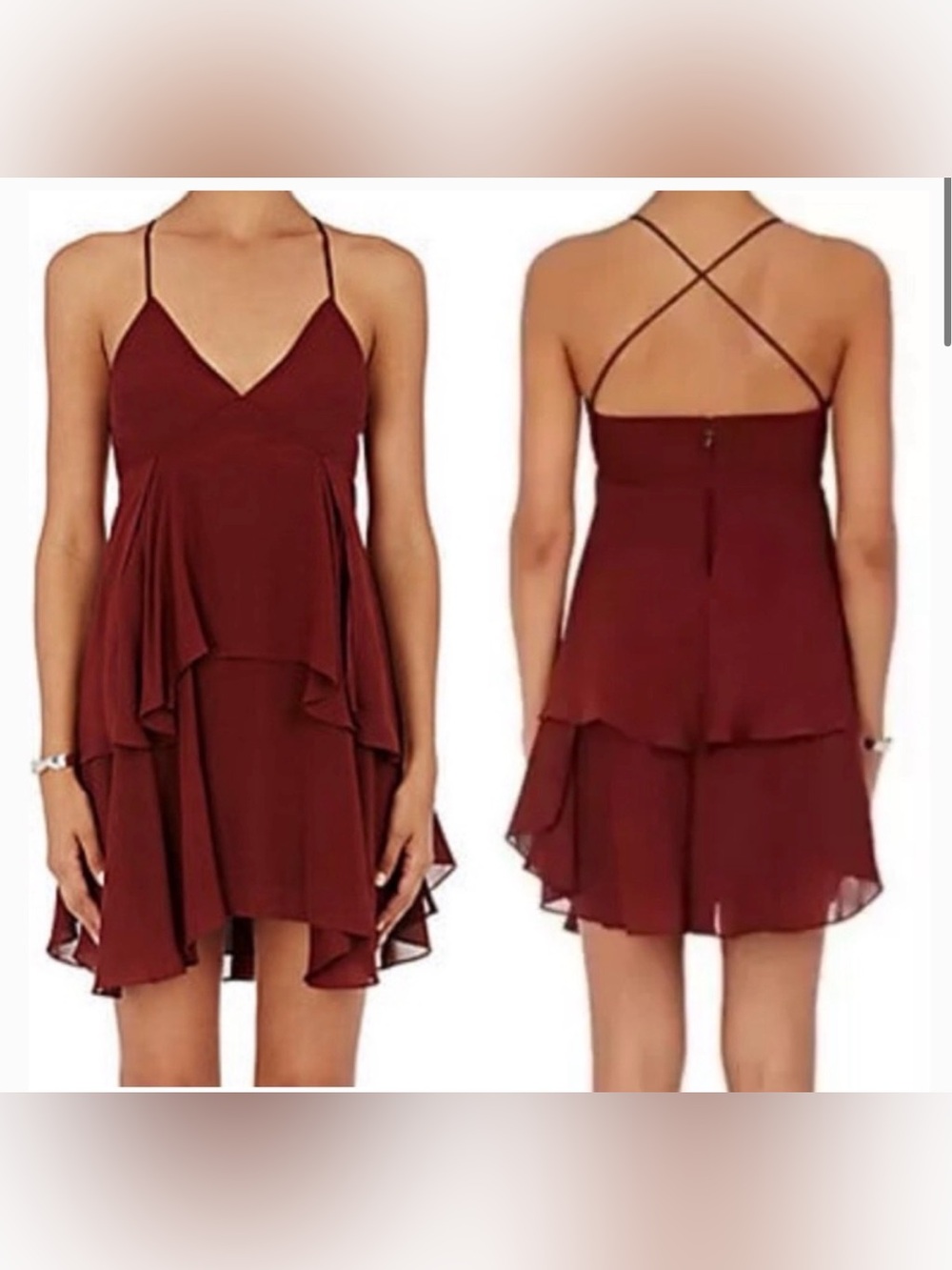 Spaghetti Strap Tiered Chiffon A.L.C. Dress in Burgundy